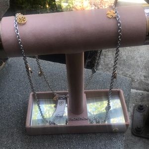 Tory Burch logo charm rosary necklace